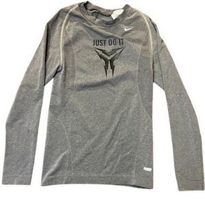 Nike Pro Hyperwarm Boys Gray Long Sleeve Compression Shirt Just Do It Graphic M